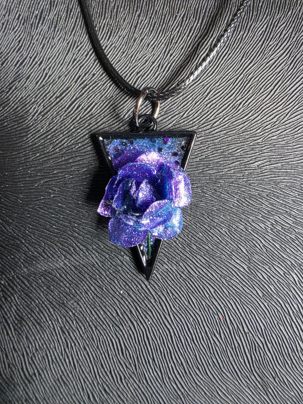 Handcrafted Purple Glitter Rose Pendant Necklace